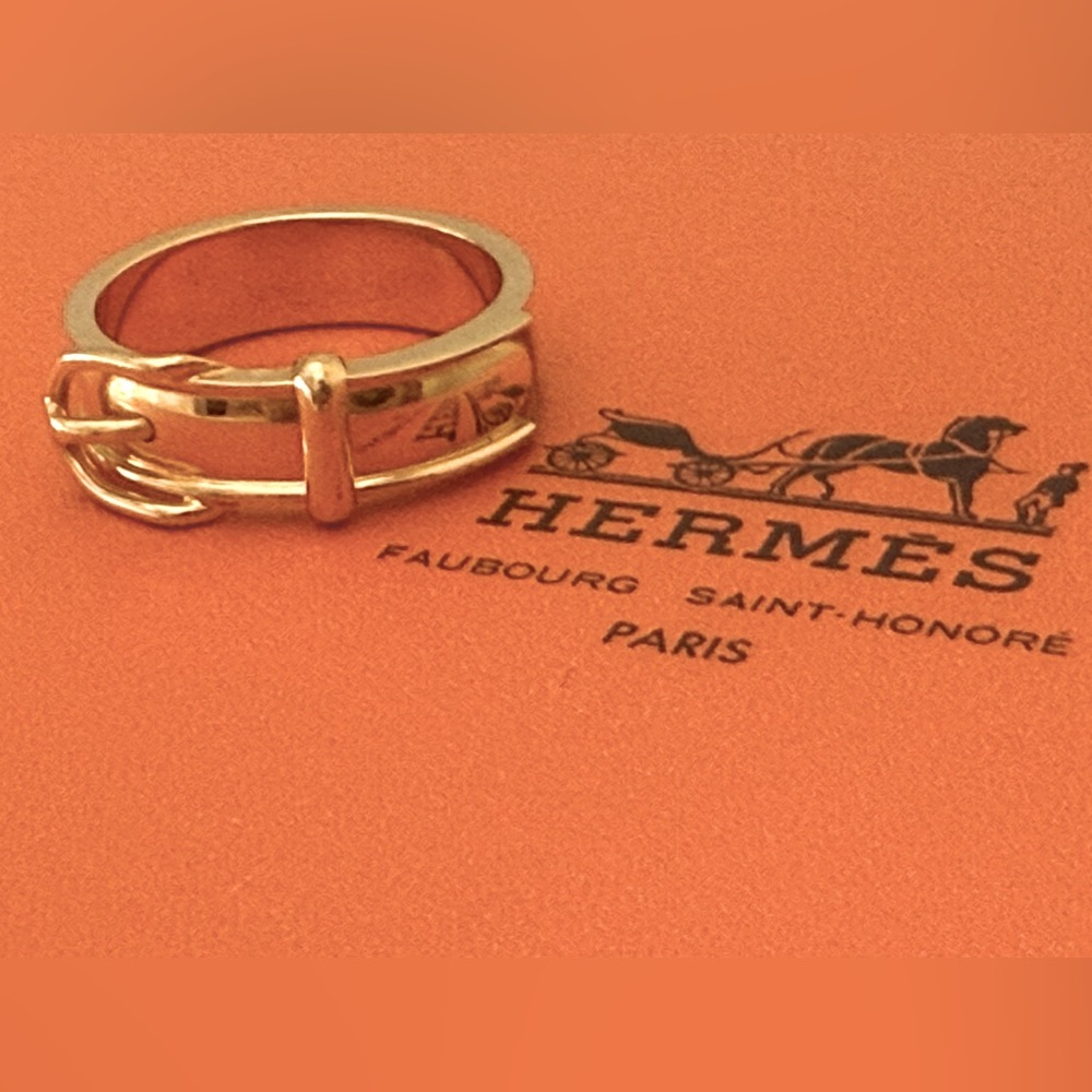 HERMÉS Belt Motif Gold Tone Scarf Ring
